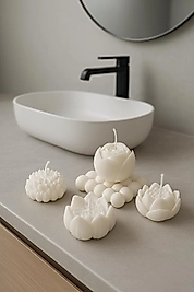 Çiçek Mumlar 4’lü Doğal El Yapımı Kokulu Mumlar Dekoratif Obje Tabak Görsel Amaçlıdır