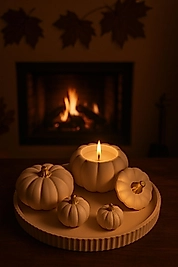 Beyaz Balkabağı Dekoratif Mum & Tabak Seti – 5’li