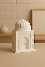 Dekoratif Mini Cami Maketi – Beyaz İslami Mimari Biblo