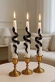 Yılan Figürlü Şamdan Mum, 3’lü Set, Siyah Renk
