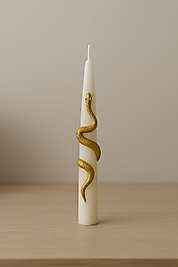 Yılan Figürlü Şamdan Mum, Gold Renk