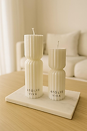 2' Li Blok Sütun Mum Çizgili Desen Dekoratif Ikili Mum Kokulu