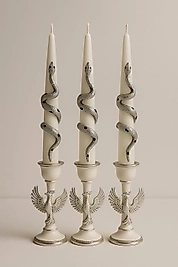 Yılan Figürlü Şamdan Mum, 3’lü Set, Gri Renk