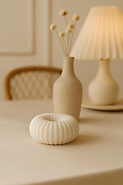 Oluklu şamdan mumluk mini dekoratif masa salon aksesuarı