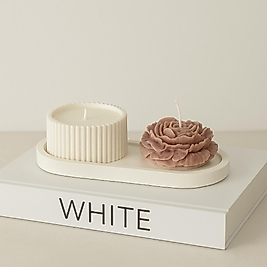 Dekoratif şakayık & Çizgili beton mum seti