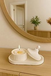 3’ lü Papatya çiçekli mum seti