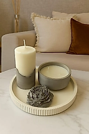 Taş dokulu Gri mum seti banyo salon dekorasyonu