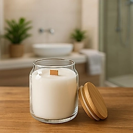 Bambu Kapaklı Mum Vanilya Kokulu Dekoratif Obje