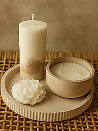 Taş dokulu 4 lü mum seti salon banyo dekorasyon mumu Bej